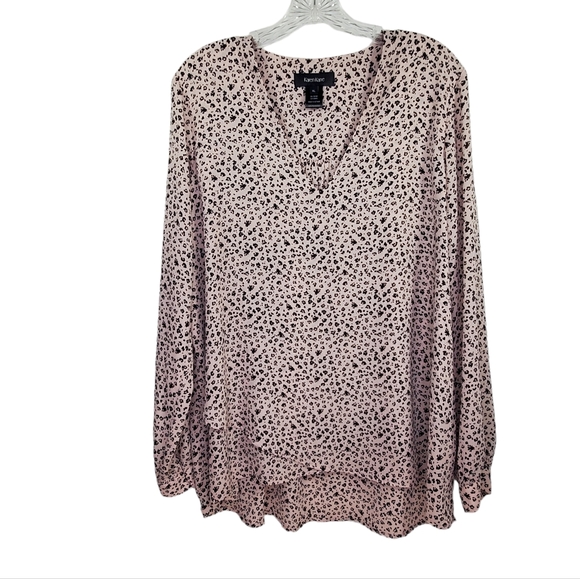 KAREN KANE Popover Blouse Long Sleeve V Neck Animal Print Sz XL High Low Hem - Picture 2 of 4
